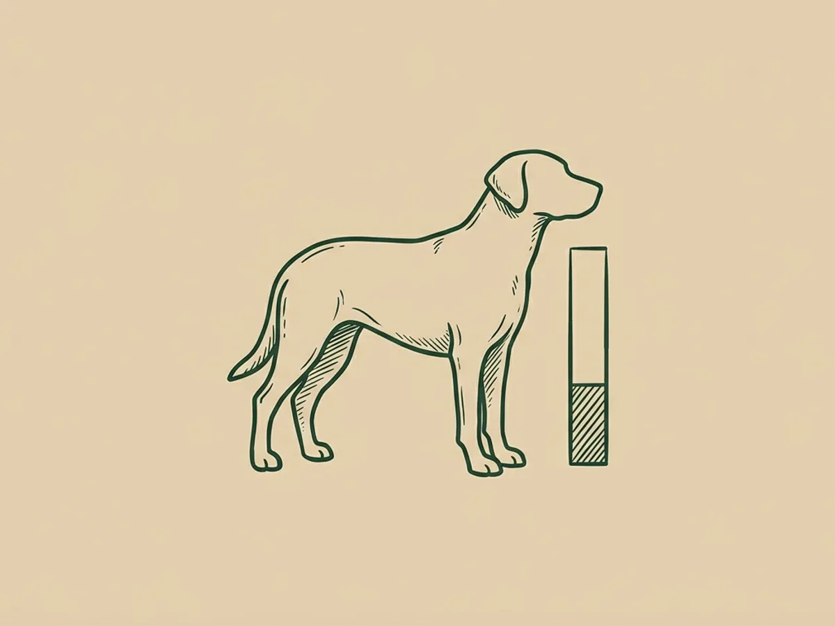 Dog silhouette with a stylized bar chart showing the 10-25% body-weight range for hiking-pack loads.
