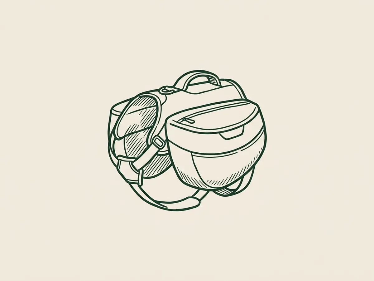 A single dog hiking backpack shown centered against an open background with subtle texture on the saddlebag panels.