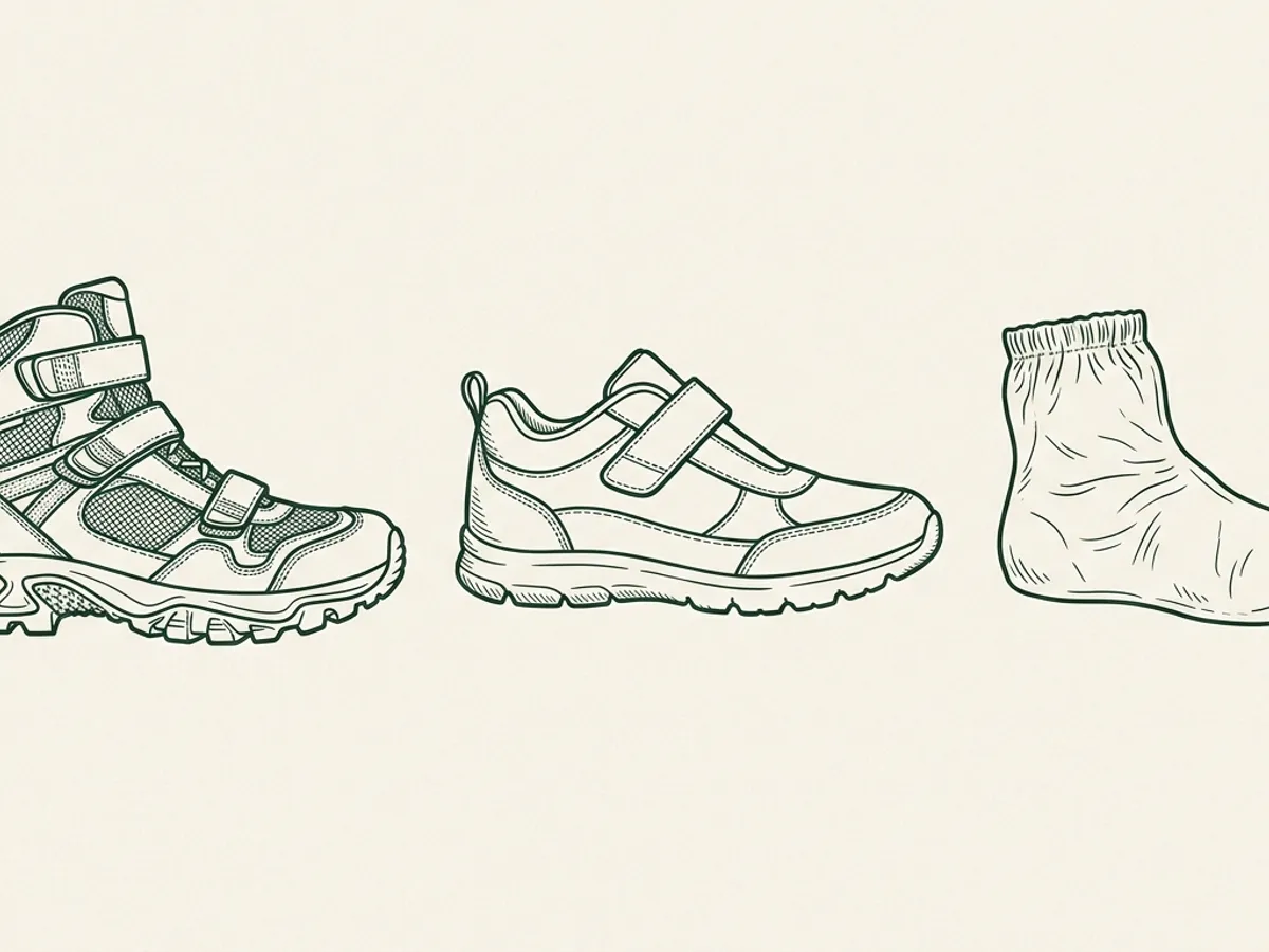 Three differently shaped dog hiking boots arranged in a row showing variation in sole, closure, and overall silhouette.