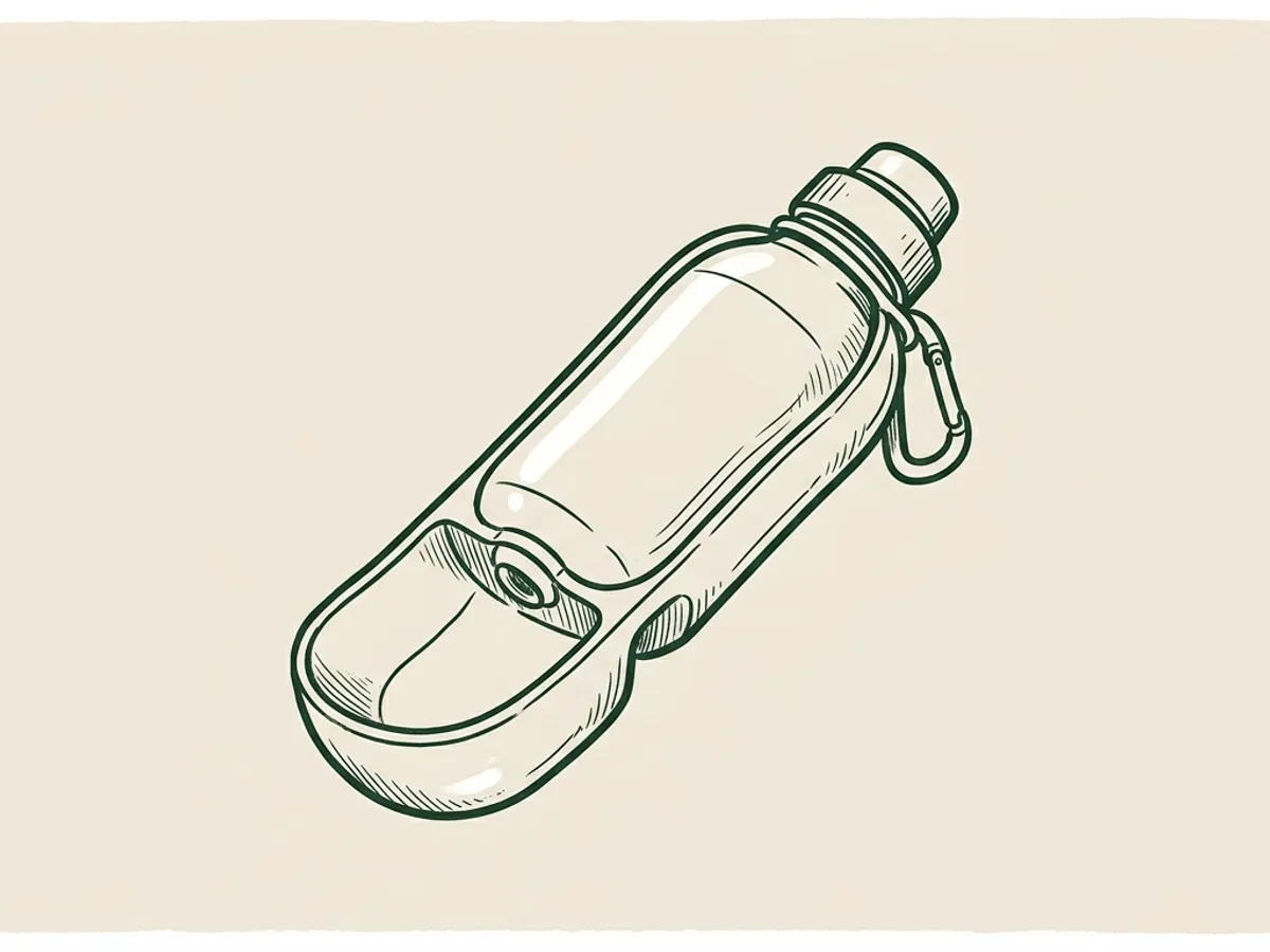 A single hero-style dog water bottle shown centered against an open background with subtle texture along the body.