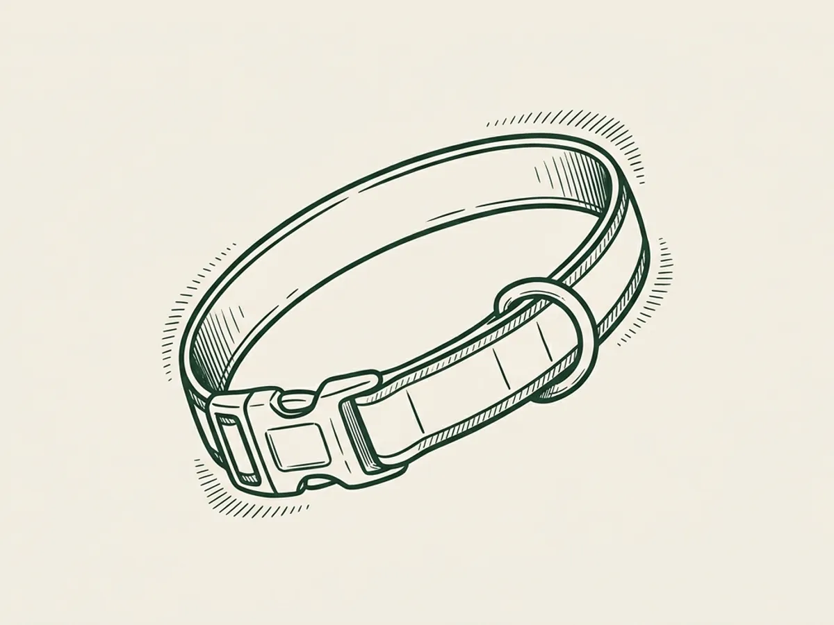 A single reflective dog collar shown centered against an open background with a faint halo of hatching suggesting reflected light.